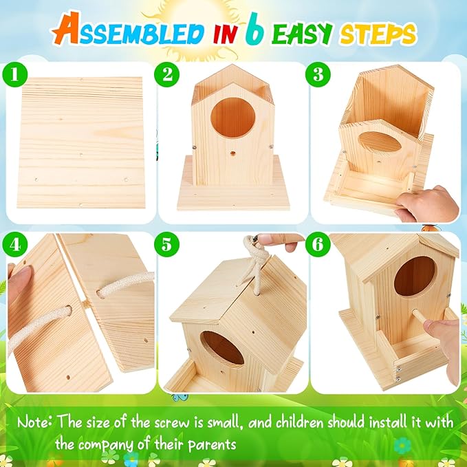 Liliful 24 Pack Birdhouse Crafts for Kids, Wooden Creative DIY Bird House Kits Arts and Crafts Set for Kids and Adults, Spring Birthday Gifts for Toddlers Ages (Seasonal Style)