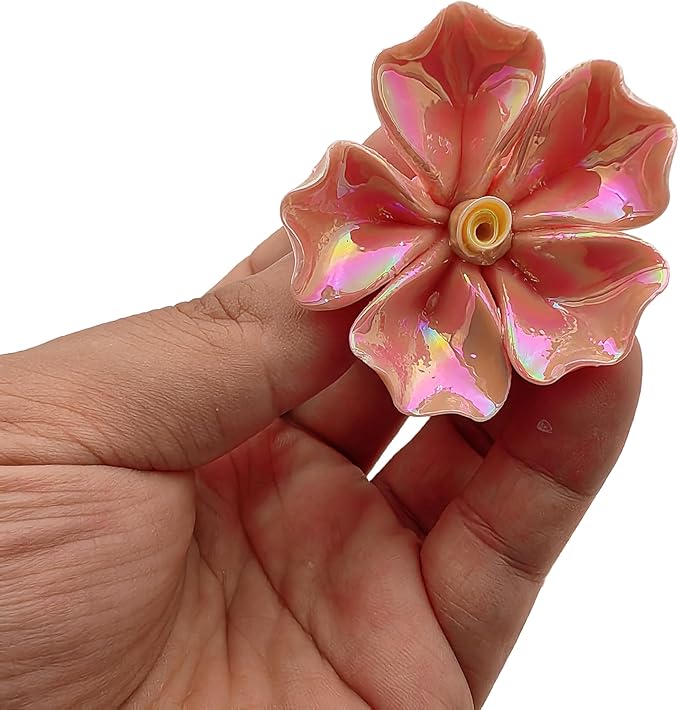 10 PCS 3D Flower Ceramic Tiles,1.6" Handmade Procelain Ceramic Flowers for Artwork,Fish Tank,Vases,Living Room, Dining Table,Office, Home Floral Decor (Single-Flowered Iridescent Mix Color)