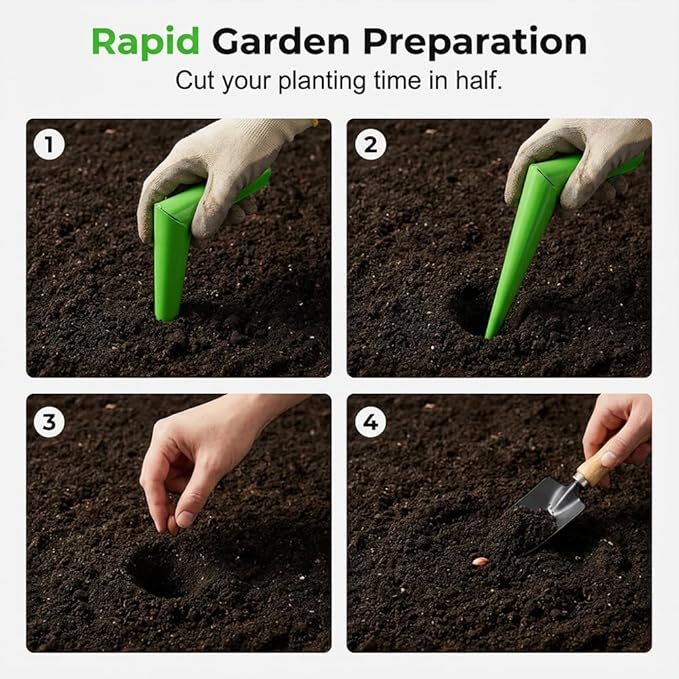 Plant Hole Digger for Planting, Stainless Steel Hand Dibber Bulb Planter Tool with Handle, Handheld Garden Seed Digger for Drilling Holes for Tulips, Daffodils, Vegetables (1PCS)