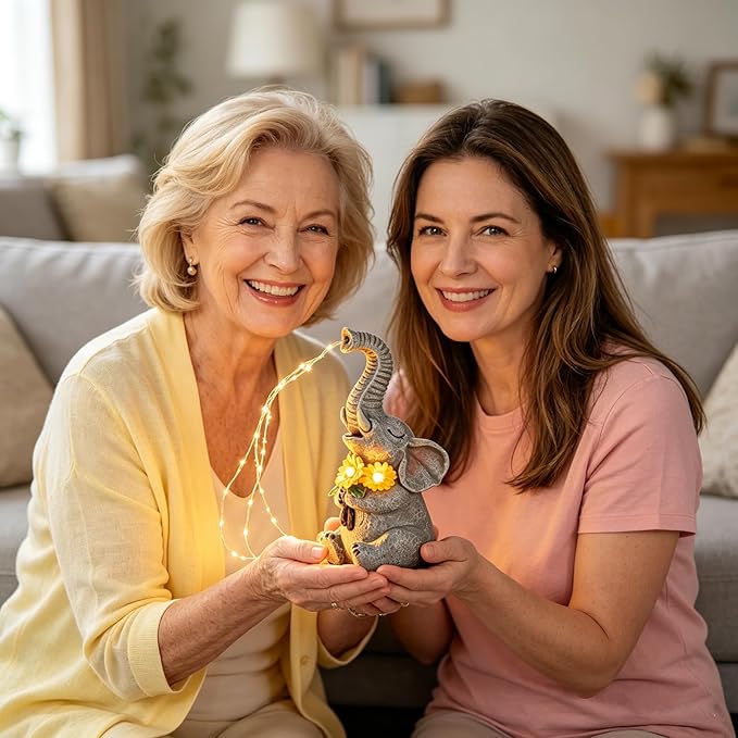 mocosa Solar Garden Statues Elephant and LED Lights Birthday Gifts for Women Mom Grandma Solar Outdoor Cat Decor for Outside,Outdoor Solar Lights for Yard, Garden and Patio, Unique Gift for Women