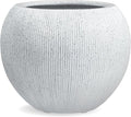 16" H x 20" D Premium Ribbed Globo Fiberstone Round Planter with Drainage Hole, Weather Resistant for Indoor and Outdoor Use, Included 2 Extra Coco Mats (Speckled White, 13.5" Pot Opening)