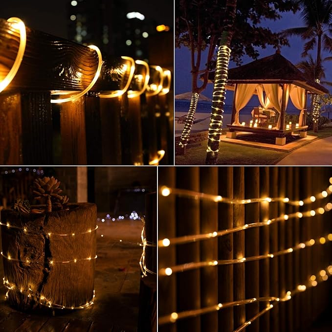 Brightown Solar Rope Lights, 39FT 100LED Outdoor Solar String Lights, IP65 Waterproof Solar Powered Fairy Lights with 8 Lighting Modes for Party Garden Patio Pool Backyard Tree Decoration, Warm White