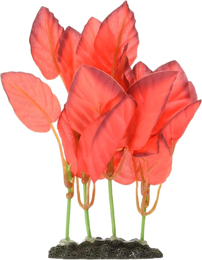 Marina Naturals Red Foreground Silk Plant – Fish Tank Decoration Mimics Live Aquarium Plants Red Small