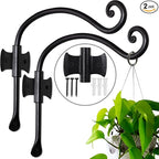 RTZEN Plant Hangers Outdoor or Indoor - Wrought Iron Metal Hanger Indoor Hook - Heavy Duty Wall Bracket Hooks for Hanging Plants Baskets Lanterns Wind Chimes - 2 Pack (Black Axe-Shape Hooks)