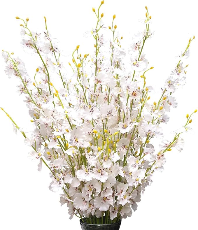 White Silk Flowers in Bulk Wholesale Artificial Orchids, 12 Pcs (Each 38.5”), for Wedding Festive Party Home Office Decoration, No Include Vase