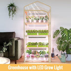 Mini Indoor Greenhouse with Grow Light,4 Tiers Plant Shelf with 1.6FT 20W Full Spectrum Grow Light with Timer for Seed Starting, Ventilation Window & Bottom Pouch, 27" L x 19" W x 63" H