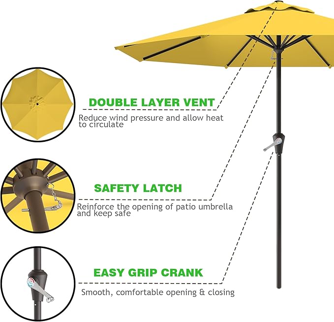 AreShark 12 FT Patio Umbrella for Outdoor, Outdoor Table Umbrella, Outdoor Patio Umbrellas with 8 Sturdy Ribs, Patio Umbrellas for Market, Garden, Deck, Backyard, Pool, Yellow