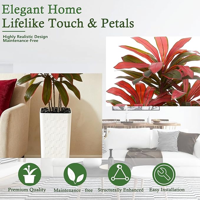 Artificial Dracaena Tree：7FT Faux Silk Tropical Yucca Floor Trees Realistic Fake Green Plant with Natural Wood Trunk & Lifelike Leaves for Home Office Decor Indoor & Outdoor (7FT,1-Pack,White)