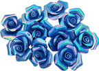 BTMIEY 10 PCS 3D Flower Ceramic Tiles,1.6" Handmade Procelain Ceramic Flowers for Artwork,Fish Tank,Vases,Living Room, Dining Table,Office, Home Floral Decor (Double-Flowered Iridescent Deep Blue)
