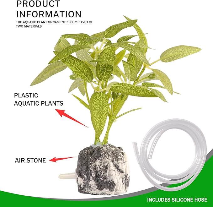 Aquarium Mountain View Stone Ornament, Resin-Coated Rockery with Flocked Cover Like Grass, Air Stone & Artificial Plastic Plants Suitable for Small Fish and Shrimp Play Decorations