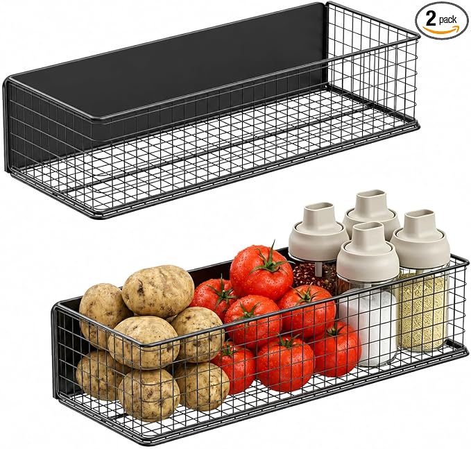 ULIBERMAGNET Magnetic Baskets Fridge Organizers, Large Capacity Metal Wire Mesh Basket Spice Rack for Fridge Storage, Magnetic Shelf for Garage, Laundry, Kitchen, Workshop, Cabinet(2 Pack)