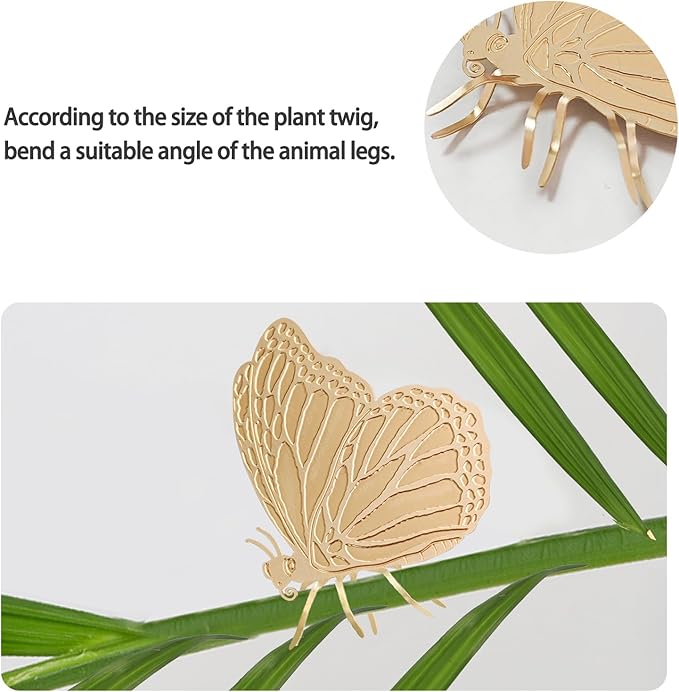 Rainteam Plant Animal Decor Brass Plant Charms for Live Plants Cute Animal Plant Hanger Ornaments for Pots Garden Plant Decorations Plant Accessories Gift for Plant Lovers(2 Butterfly)
