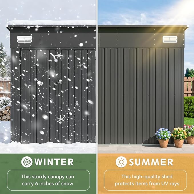 Aoxun 9.4'x7.3' Triple Door Shed Outdoor Storage Shed with Three Lockable Door for Easily Accessing Metal Storage Shed with Slopping Roof for Tools Bicycles Storage in Garden, Backyards (Black)