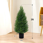 2Pack 3FT Artificial Cedar Trees in Pots, UV Resistant Faux Evergreen Plants for Indoor Outdoor Decoration, Modern Porch & Entryway Greenery