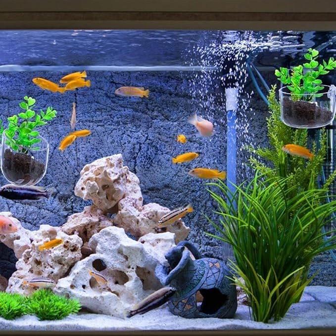 2Pcs Aquarium Plant Pot Set, Glass Fish Tank Plants Holder Aquarium Planter, Decoration Plants Cup with Suction Cups