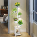 Homsorout Plant Stand Indoor with Grow Light, 6-Tiered Tall Plant Stand Indoor, Metal Plant Shelf with Hanging Basket Hook and Adjustable Light, Ideal for Living Room, Garden, Round Patio white