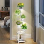 Homsorout Plant Stand Indoor with Grow Light, 6-Tiered Tall Plant Stand Indoor, Metal Plant Shelf with Hanging Basket Hook and Adjustable Light, Ideal for Living Room, Garden, Round Patio white