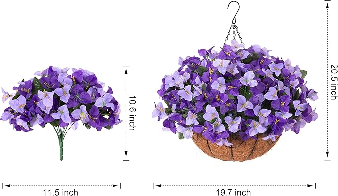 Artificial Hanging Flowers Plant with Basket for Outdoors, Silk Bougainvillea in Planters Faux Hanging Plants for Outdoor Look Real UV Resistant Flower for Outside Porch Patio Garden Home Decor, Mix