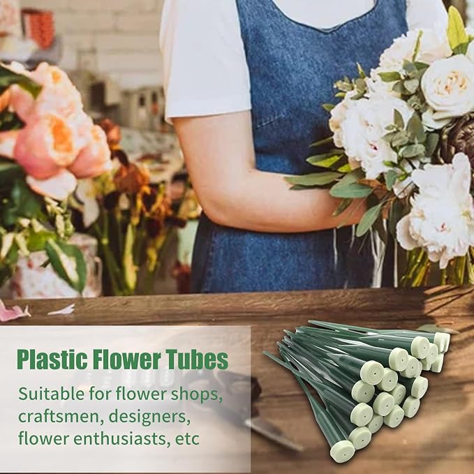50 Pack Extendable Stem Water Tubes with Caps for Flowers, Extendable Vials for Floral Arrangements, Essential Florist Supplies (6 and 12 Inches)