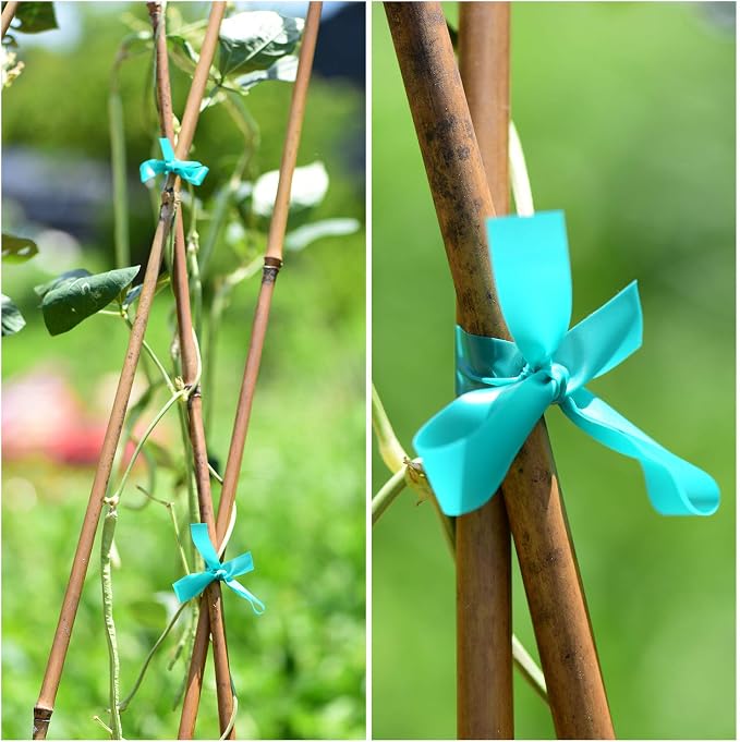TELENT OUTDOORS 10 Pcs 150 Feet x 1/2" Wide Stretch Tie Tape Green Plant Garden Tie, Garden Vinyl Stake for Branches, Climbing Planters, Flowers