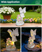 Voveexy Garden Figurines Angel Garden Statue Outdoor Decor, Solar Powered Resin Sculpture with 5 LEDs Art Decoration for Patio Lawn Yard Porch, Ornament Housewarming Gift, 11“ H