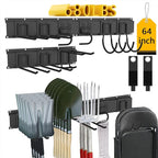 CBWLWJ Garage Tool Organizer Wall Mount, 64 inch Garage Wall Organizer, 680lbs Sturdy Garden Tool Organizer with 9 Adjustable Hooks, for Yard, Shed, Basement, Workshop(Black)
