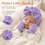8 Sets Newborn Baby Girl Hats & Mittens, Cotton Preemie Hospital Bow Cap, No Scratch Gloves,Infant Beanies 0-3 Months