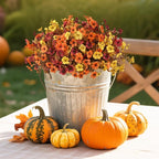 INQCMY Artificial Fake Fall Plants Flowers for Outdoor Outside Decoration,12 Bundles Faux Silk Colorful Daisy UV Resistant Look Real No Fade for Front Door Porch Patio Yard Balcony Autumn Decor
