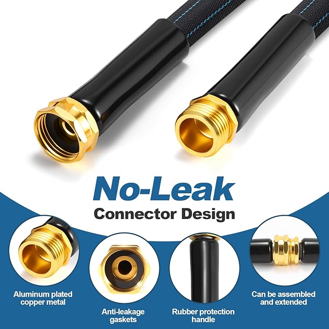 Garden Hose 50ft Lightweight, Non-Expanding, Leak-Proof Metal Connector, No-Knot No-Tangle, Easy to Store and Carry, Wear-Resistant, 3/4GHT Flexible Water Hose, Hose for Yard, Garden, Outdoor