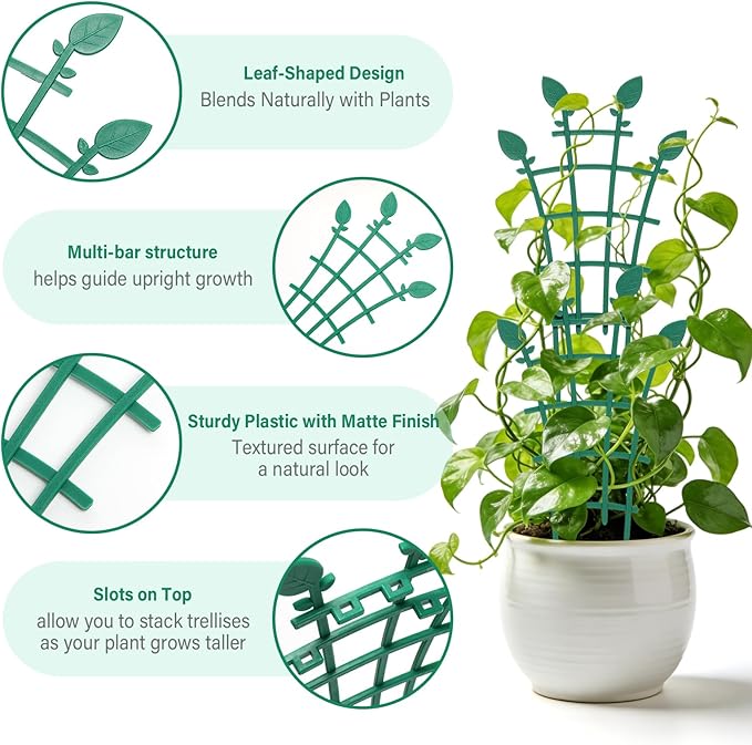 4 Pack Trellis for Potted Plants, Simple to Install Stackable Small Plant Trellis for Indoor & Outdoor, Climbing Plant Support for Pothos, Houseplants Flower, Hoya, Vine, Ivy