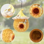 Bird Houses for Outside Yellow Cottage Resin Birdhouse, Garden Outdoor Decor Bird House with Flower and Bees, Birdhouses for Outdoors for Bluebird Finches Cardinals
