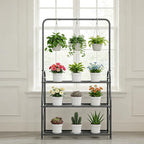 SORCEDAS Plant Stand Indoor Outdoor 3 Tier Tall Corner Hanging Plant Shelf Metal Flower Stands Ladder Plant Holder for Living Room Balcony Garden Patio Multiple Plants, Dark Grey