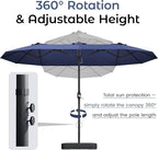 DomeShade 15ft Patio Umbrella with Base,Large Outdoor Double-Sided Rectangle Umbrella with Crank Handle, Market Umbrella for Poolside Garden Deck Backyard Beach Pools, Navy Blue