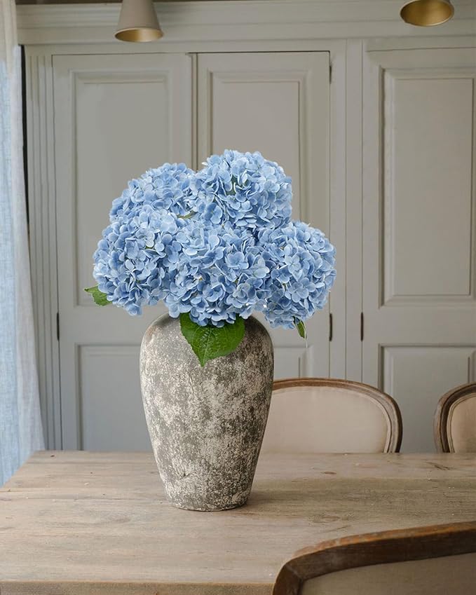 DuHouse 4Pcs Large Hydrangea Artificial Flowers,Latex Real Touch Hydrangeas Lifelike Hydrangea Flower for Home Wedding Bouquets Centerpieces Party Living Room Decoration(Blue)