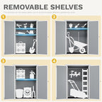 DWVO Outdoor Tall Storage Shed 50 Cuft with 2 Shelves, 4.3x2x5.5ft Vertical Tool Shed with Floor & Lockable Doors, Sturdy Double-Wall Plastic Cabinet for Garbage Cans and Garden Equipment