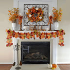 Mizii 2 Strands Artificial Maples Vines Garland 79" Fake Vine Silk Maple Leaves Faux Hanging Fall Garland for Fall Decor Thanksgiving Porch Mantle Fireplace Farmhouse Harvest Decorations (Maple)