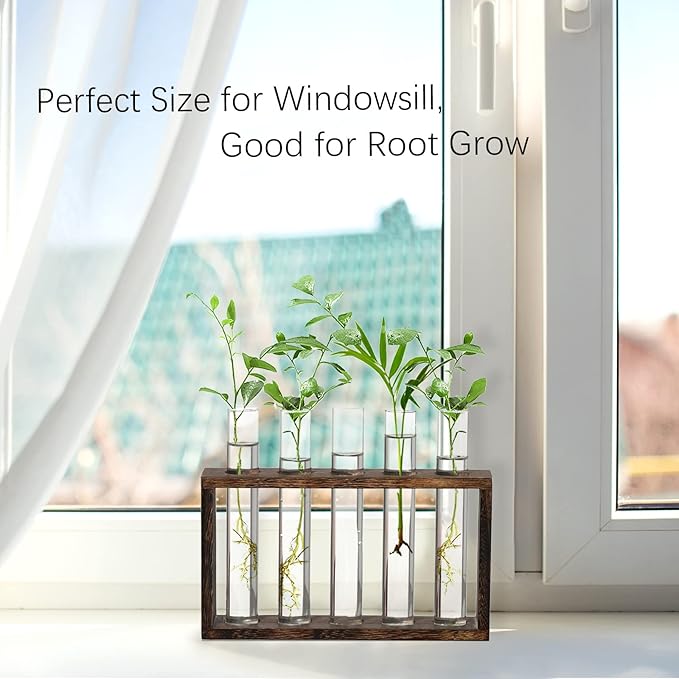 XXXFLOWER Plant Propagation Station,Plant Terrarium Wooden Stand with 5 Test Tubes,Glass Planters for Indoor Plants,Plant Lover Gifts for Women Mom Wife Daughter,Garden Office Room Decoration