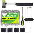 6 Inch Landscape Staples Set, 11 Gauge Galvanized U-Shaped Garden Stakes (50 Pack) with Gaskets, Hook Tool & Rubber Mallet for Weed Fabric & Landscaping