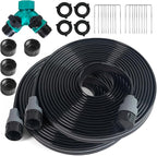 Sprinkler Hose with Holes, Flat Soaker Hoses 50 ft (25 ft 2pack) with Garden Staples and Splitters, PVC Drip Line Irrigation Watering Hoses for Lawn,Garden Beds (50 ft)