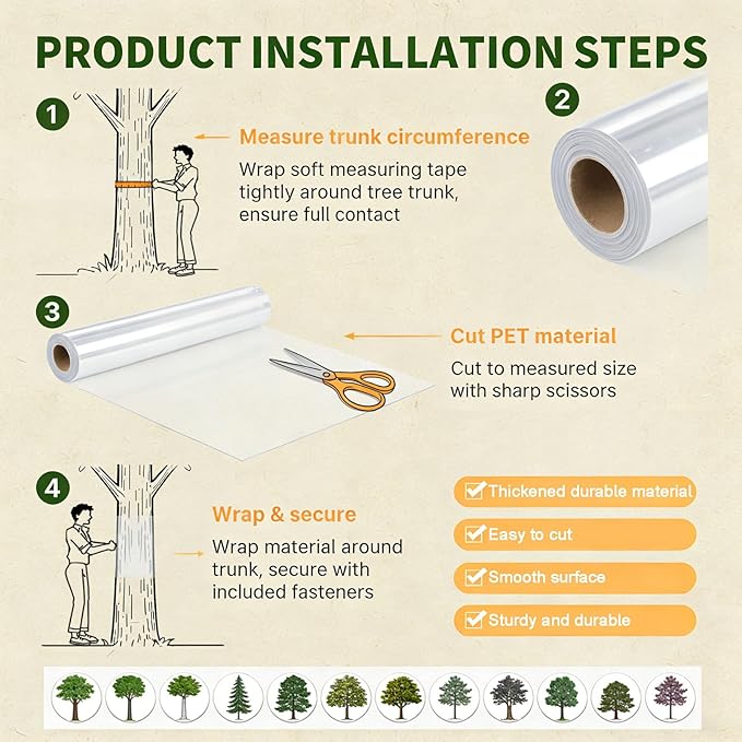 Extra Thick Tree Trunk Protector Guard - 96" L x 16" W PET Plastic Wrap for Iguana & Cat Prevention, DIY Plant Greenhouse Including Waterproof Transparent Acrylic Double-Sided Adhesive