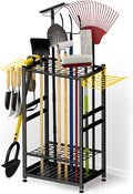 Garden Tool Organizer, Up 48 Long Handle Tool, Garage Storage and Organization with Side Hook for Broom/Rake/Shovel/T-Handle Tool, Heavy Duty Steel Outdoor Tool Rack,Yard Tool Stand for Shed