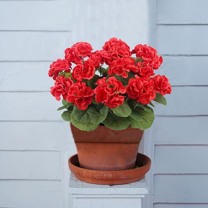 CITYES 3 Pcs Artificial Geraniums Flowers Silk Geraniums for Outdoors UV Resistant Red Fake Geranium Bush Faux Flowers Plant for Planter Garden Home Decor Indoor Patio Vase Table Centerpiece
