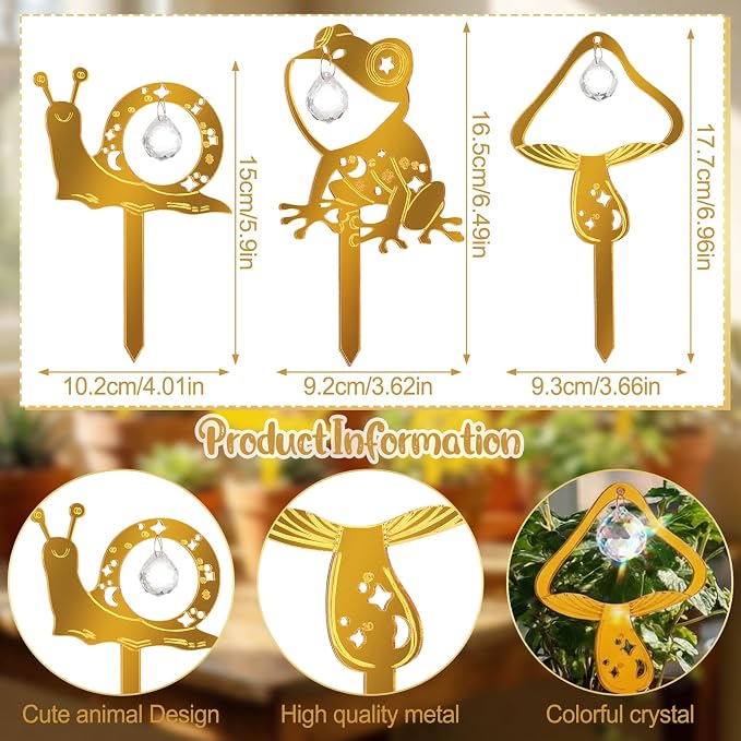 Novabright 6pcs Plant Trellis Indoor with Crystal Sun Catcher Potted Plants Decorations Sun Catcher Cute Mushroom Snail Frog Acrylic Stake for Indoor Home Garden Hanging Art Crafts Decoration