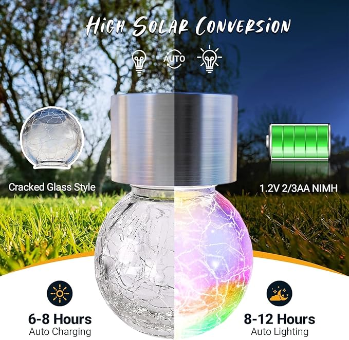 GIGALUMI Solar Lights Outdoor Waterproof, 12 Pack Solar Hanging Lights Garden Decor, Gifts for Women, Solar Outdoor Lantern Waterproof Cracked Glass for Yard, Fence, Tree(Color Changing)