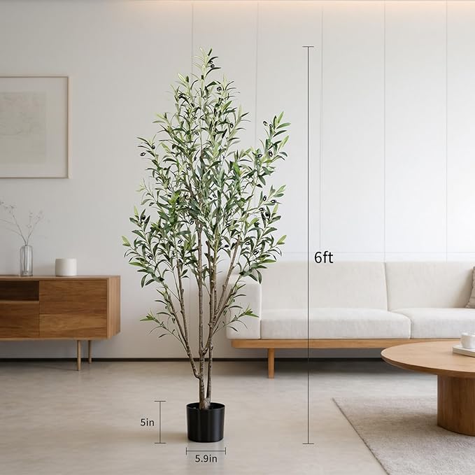 Artificial Olive Trees,6FT Tall Faux Olive Tree with Planter,Fake Olive Tree for Modern Home Office House Living Room Decor