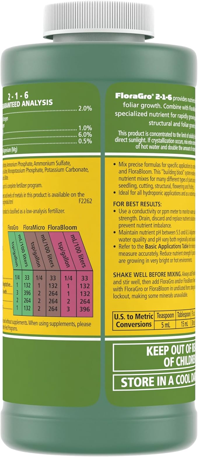 General Hydroponics FloraGro 2-1-6 Plant Food, Part of FloraSeries Advanced Nutrient System for Plants, 16 oz.