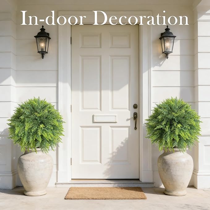 2 Set Artificial Norfolk Topiary Trees with Spike, UV Resistant Faux Shrubs Bushes Fake Greenery Plants for Front Door Indoor Outdoor Home Decor