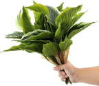 4Pcs 17.7inch Artificial Halcyon Hosta Perennial Plants Faux Green Dieffenbachia Plant Greenery Aesthetic House Plants Outdoor Shrubs Indoor Office Yard UV Resistant Planter Filler