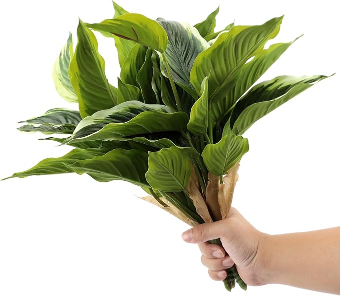 4Pcs 17.7inch Artificial Halcyon Hosta Perennial Plants Faux Green Dieffenbachia Plant Greenery Aesthetic House Plants Outdoor Shrubs Indoor Office Yard UV Resistant Planter Filler