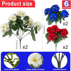 Hananona 6 Pcs Artificial Geranium Flowers for Outdoors Geranium Silk Flowers Outdoor UV Resistant Plants Faux Patriotic Flowers for 4th of July Home Kitchen Table Centerpieces Decor (6, RedWhiteBlue)
